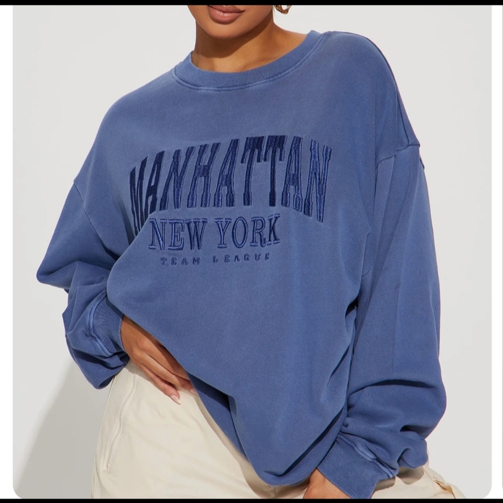 Fashion Nova Blue Oversized Long Sleeve Sweatshirt